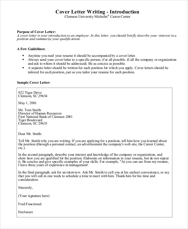 cover letter writing introduction