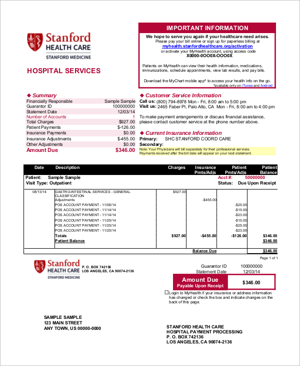 hospital payment receipt