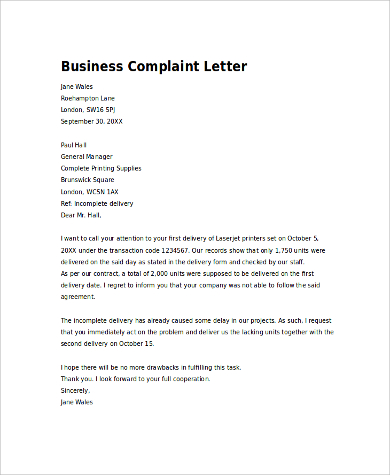 FREE 7+ Complaint Letters Samples in PDF | MS Word | Pages ...