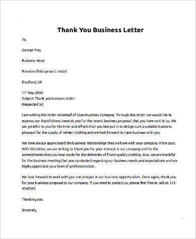 Thanking letter for meeting business