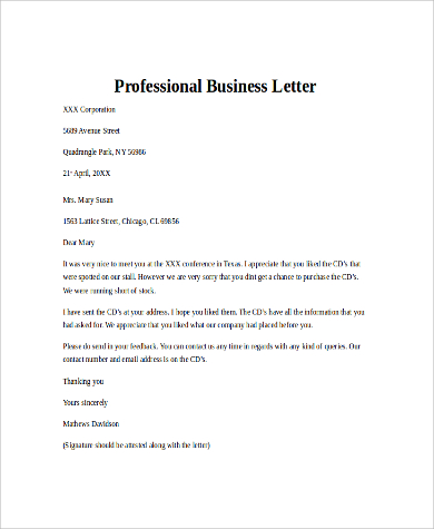 professional business letter