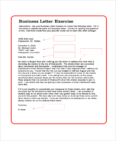 business letter exercise