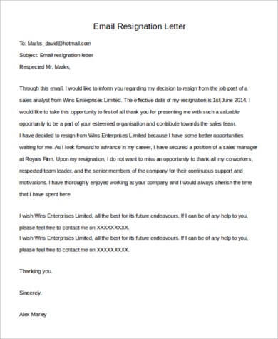 Free 7 Sample Resignation Email Templates In Pdf Ms Word