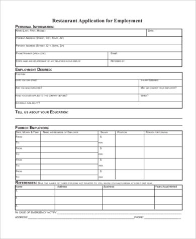 free employment application template