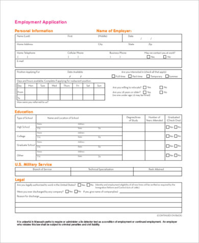 new employee application form