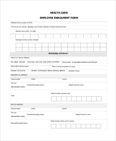 employee health card application form