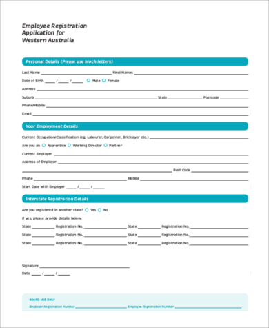 employee application registration form