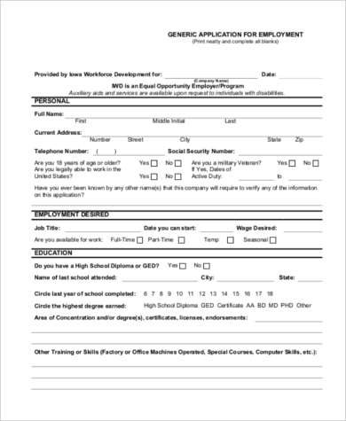 generic employee application form