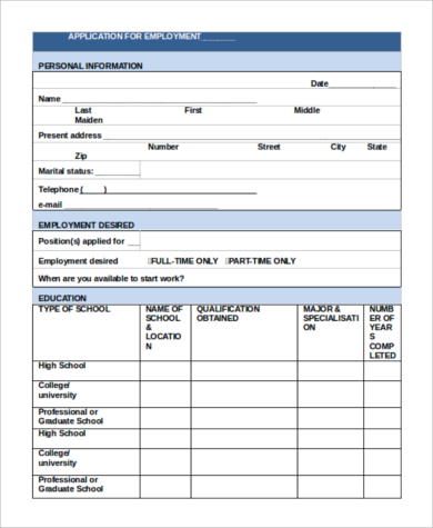 customizable employee application form