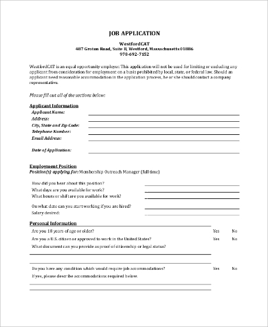 job information application