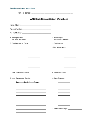 printable bank reconciliation worksheet