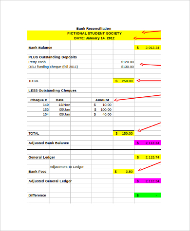 Free Sample Bank Reconciliation Forms In Pdf Ms Word Excel