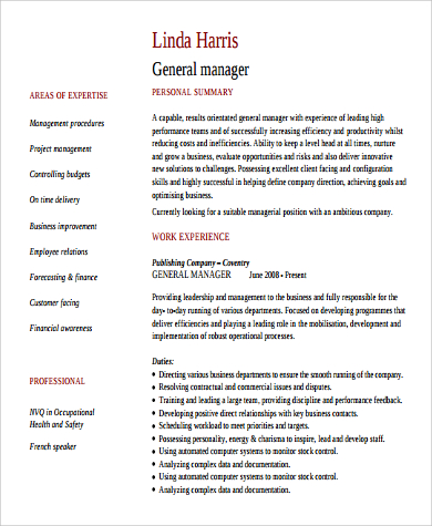 general manager resume