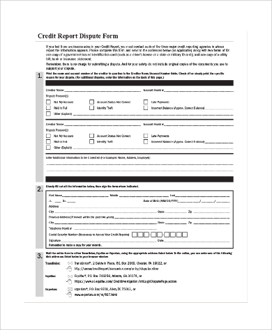 annual credit report dispute form