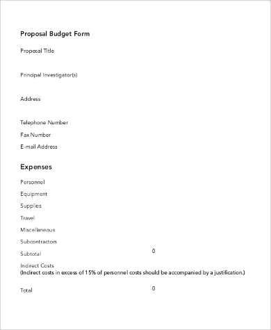 proposal budget form