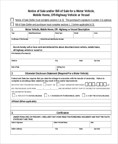 generic bill of sale notice