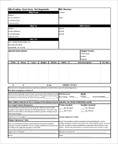 Bill Of Lading Template Pdf Perfect Template Ideas