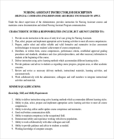 nursing assistant instructor job description