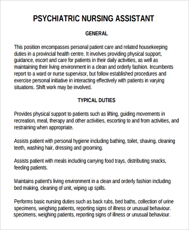 psychiatric nursing assistant job description