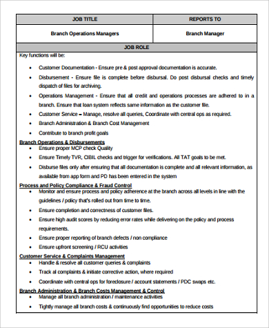 Enterprise branch manager job description