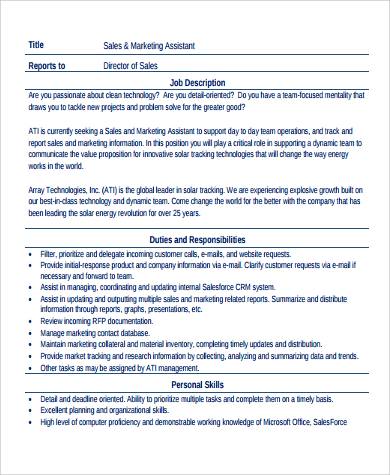 FREE 9+ Sample Sales Assistant Job Description Templates in PDF | MS Word