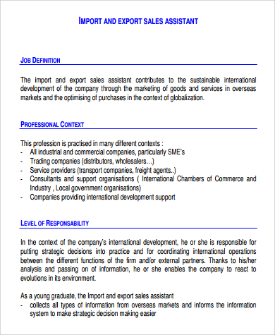 Assistant sales representative job description