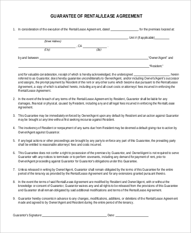 rent guarantee agreement form