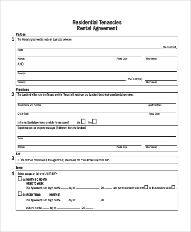 residential tenancies rental agreement form