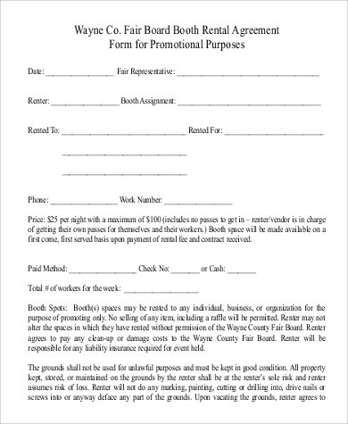 booth rent agreement form