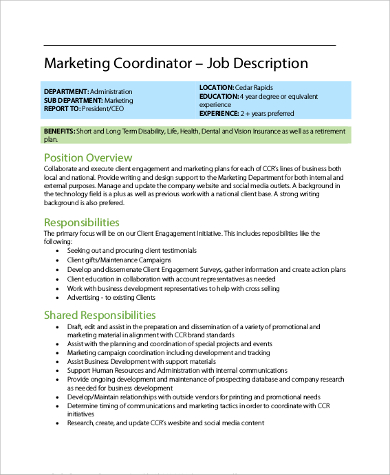 Free Sample Coordinator Job Description Templates In Pdf Ms Word