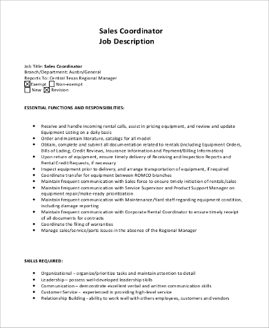 9+ Coordinator Job Description Samples  Sample Templates