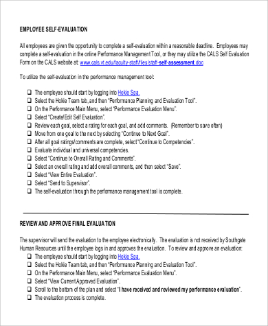 employee self evaluation checklist