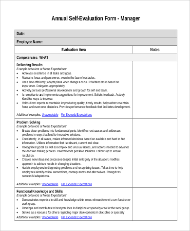 annual employee self evaluation example