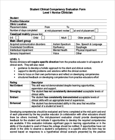competency evaluation form sample