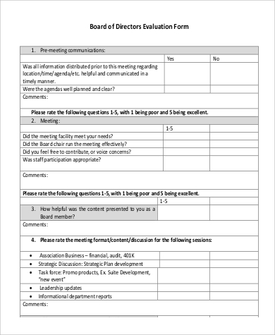 board of directors evaluation form