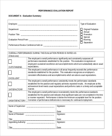 evaluation performance report example examples samples