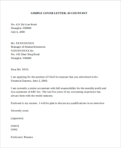 Cover Letter For Cv Chief Accountant