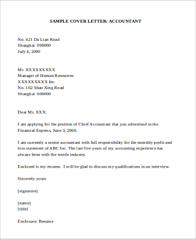 Short Cover Letter For Accountant Sample Pictures