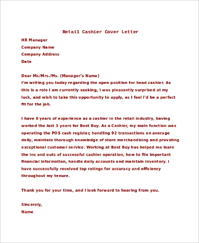 Free 8 Sample Retail Cover Letter Templates In Pdf Ms Word