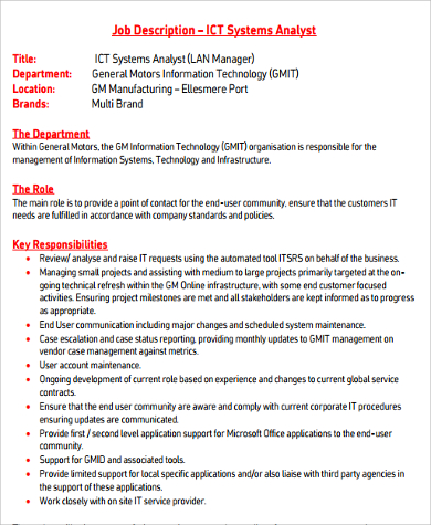 systems analyst job description