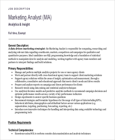 marketing analyst job description