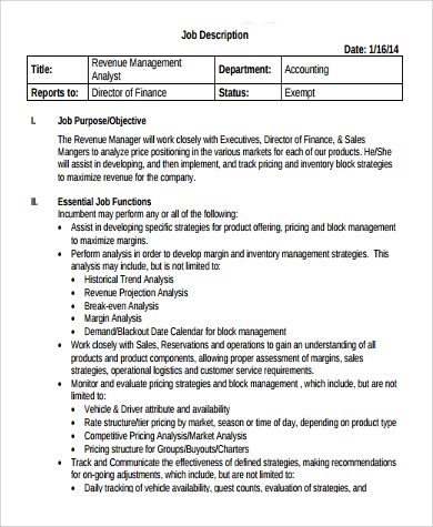 Management Analyst Job Description - Y M L P-265