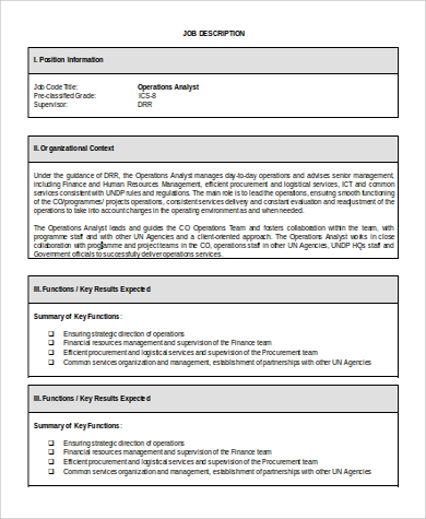 operations analyst job description