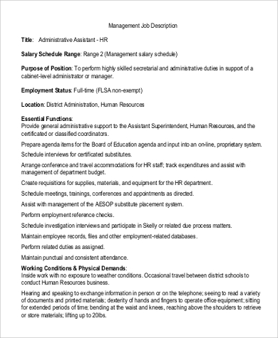 business administration human resources job description