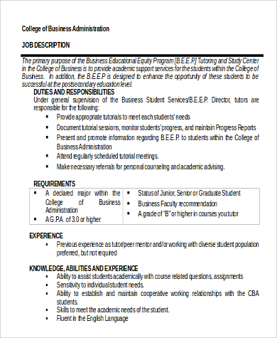 FREE 10+ Sample Business Administration Job Descriptions in PDF | MS Word