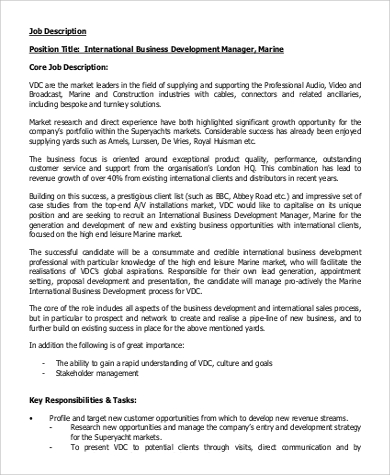 international business development manager job description