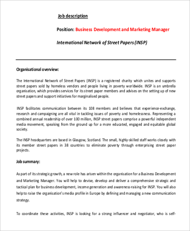 Free 9+ Sample Business Development Manager Job Description Templates In  Pdf | Ms Word