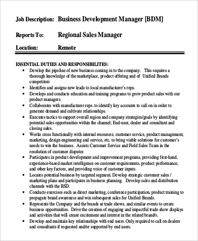 regional business development manager job description