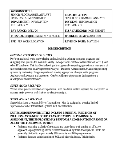 database analyst administrator job description