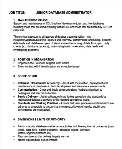 junior database administrator job description